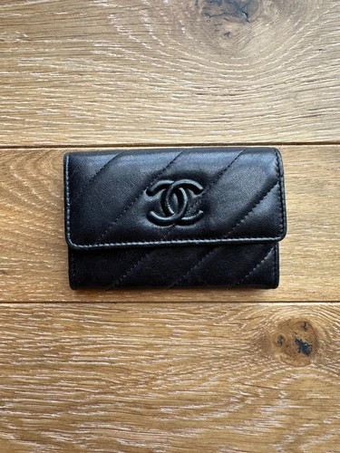 CHANEL Black CC Logo Flap Leather Card Holder Wallet | eBay UK