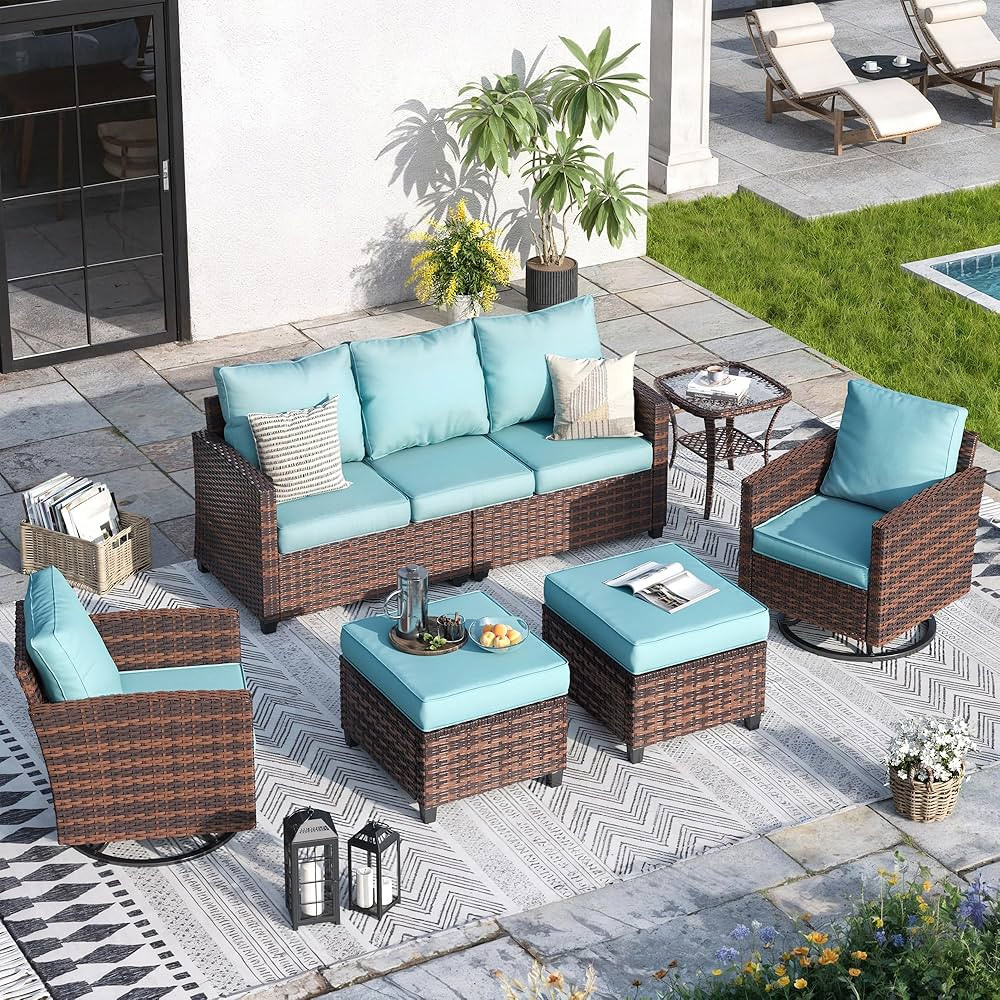 Patio Furniture Sets, 6 Pieces Outdoor Sectional Furniture, Wicker Rattan Conversation Sofa with ... | Amazon (US)