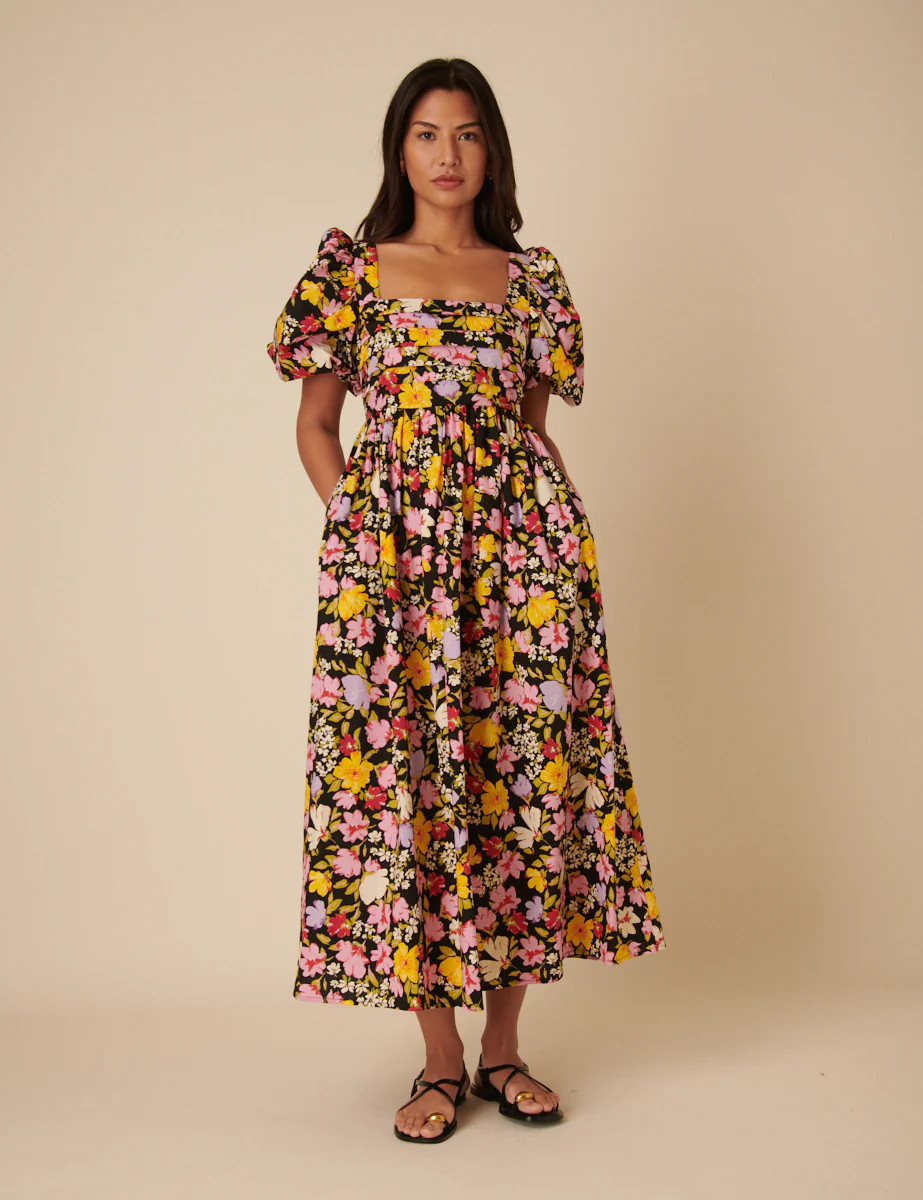 Black Floral Nova Midi Dress | Nobody's Child