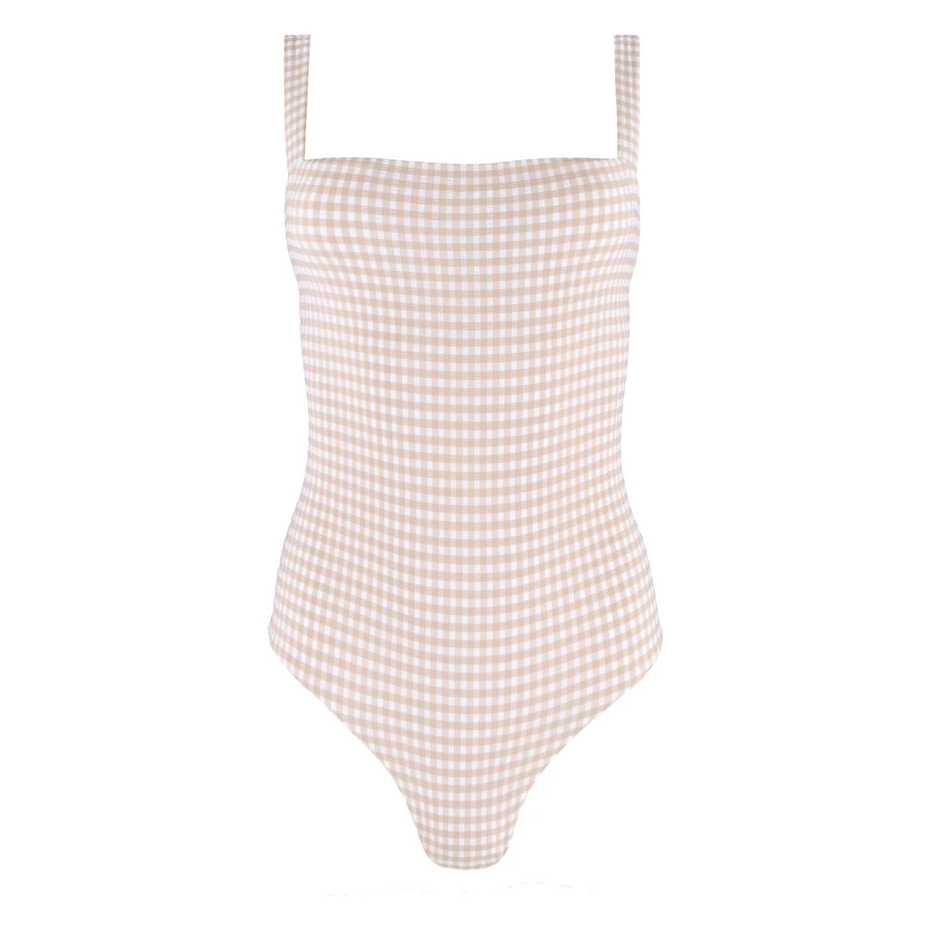women's brown crinkle gingham low back one piece | minnow