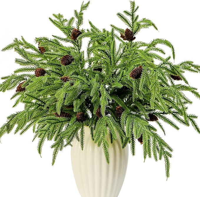 Kesywale Norfolk Pine Branches with Pine Cone 17" Christmas Greenery 8 Pack Green Artificial Pine... | Amazon (US)