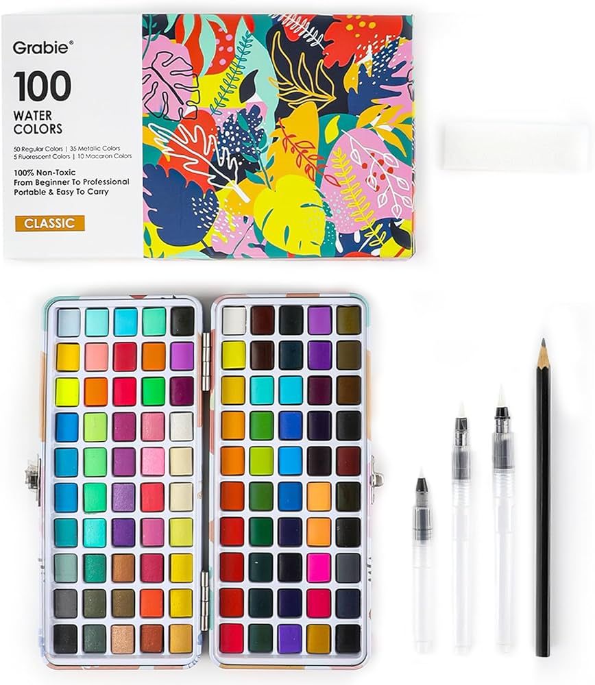 Watercolor Paint Set, 100 Colors Painting with Water Brush Pens and Drawing Pencil, Great for Kid... | Amazon (US)