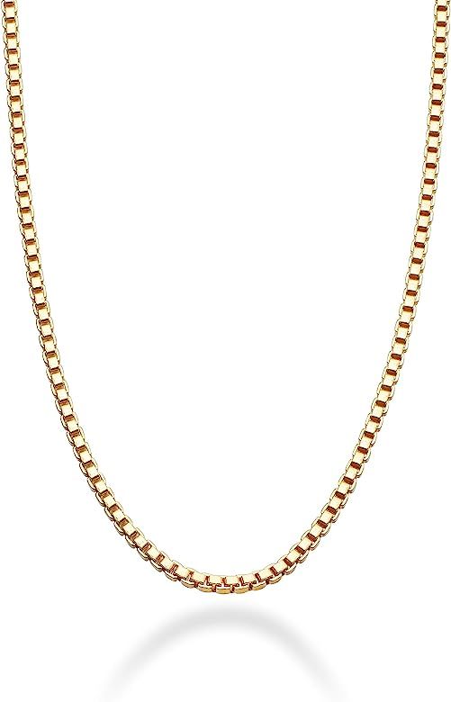 Miabella Solid 18K Gold Over 925 Sterling Silver Italian 1mm Box Chain Necklace for Women Men, Ma... | Amazon (US)