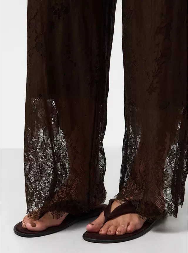 Buy Brown Floral Lace Detail Wide Leg Co-ord Trousers 22 | Co-ords | Tu | Tu Clothing