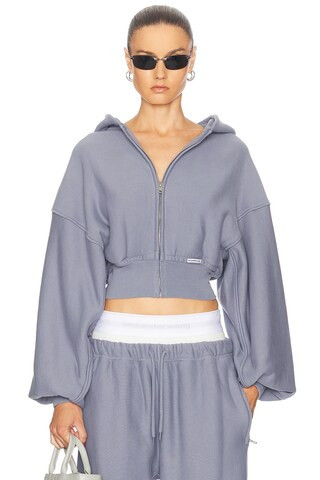 Alexander Wang Cropped Up Zip Up Jacket in Blue | FWRD 