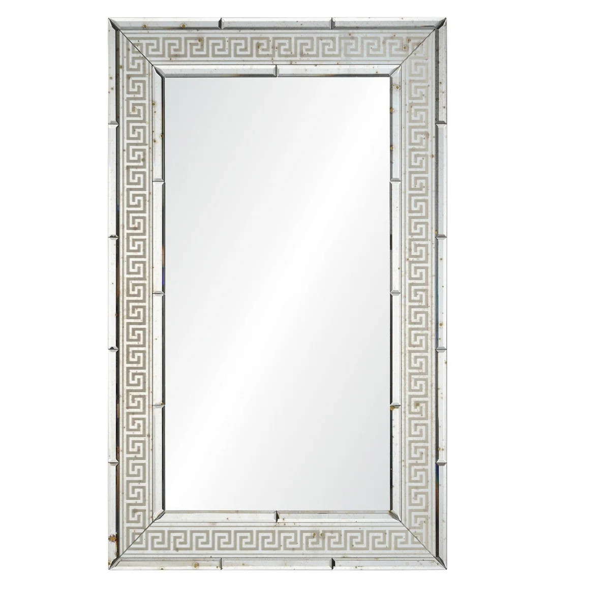 Suzanne Kasler Antiqued Mirror With Silver Greek Key Frame Wall Mirror | The Well Appointed House, LLC