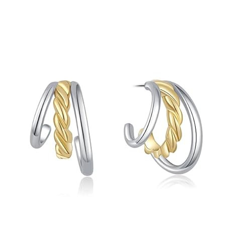 Chunky Gold Earrings for Women Gold and Silver Statement Knot Hoop Earrings Geometric Dangle Earrings Mixed Metal Jewelry Gift for Women | Amazon (US)