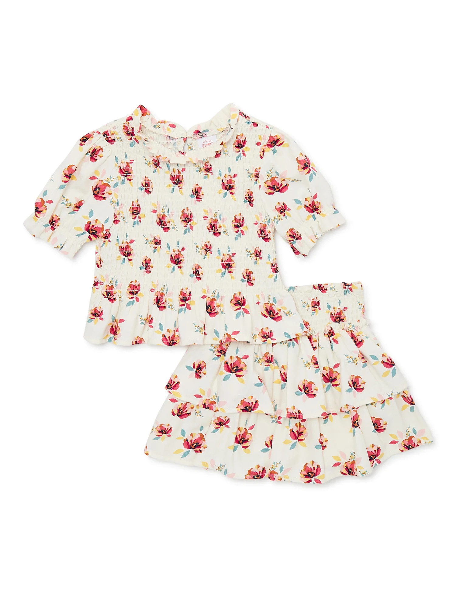 Wonder Nation Baby and Toddler Girls Short Sleeve Top and Skirt, 2 Piece Outfit Set, Sizes 12M-5T... | Walmart (US)