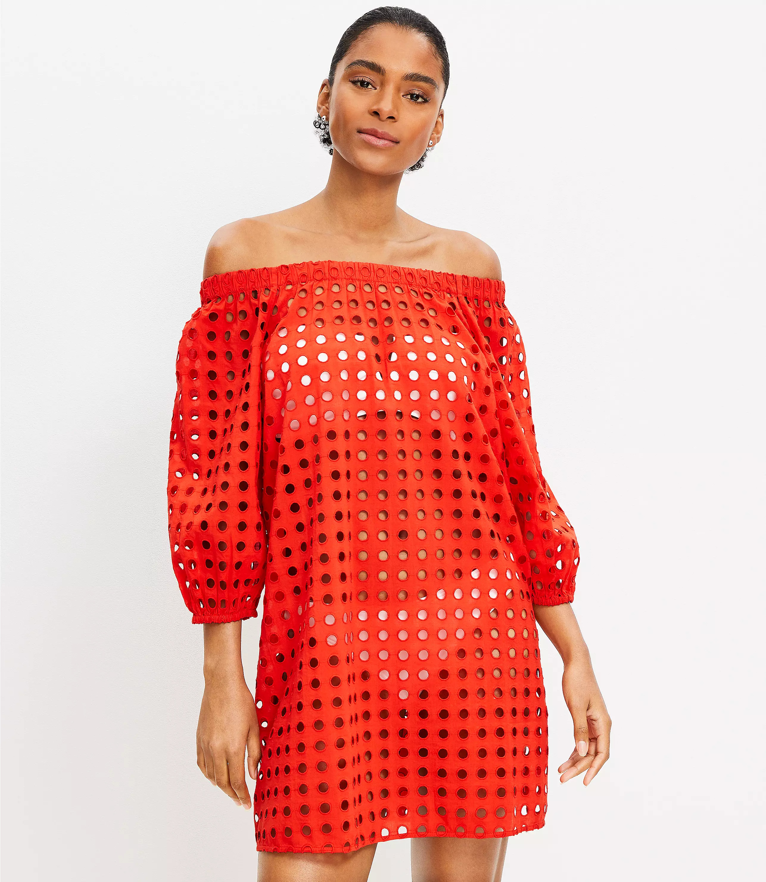 LOFT Beach Eyelet Off The Shoulder Dress | LOFT