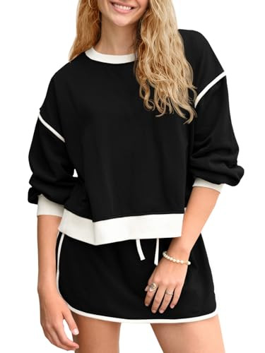 Fisoew Womens Sweatsuits 2 Piece Set Crewneck Sweatshirts High Waisted Skort Skirts Tennis Runnin... | Amazon (US)