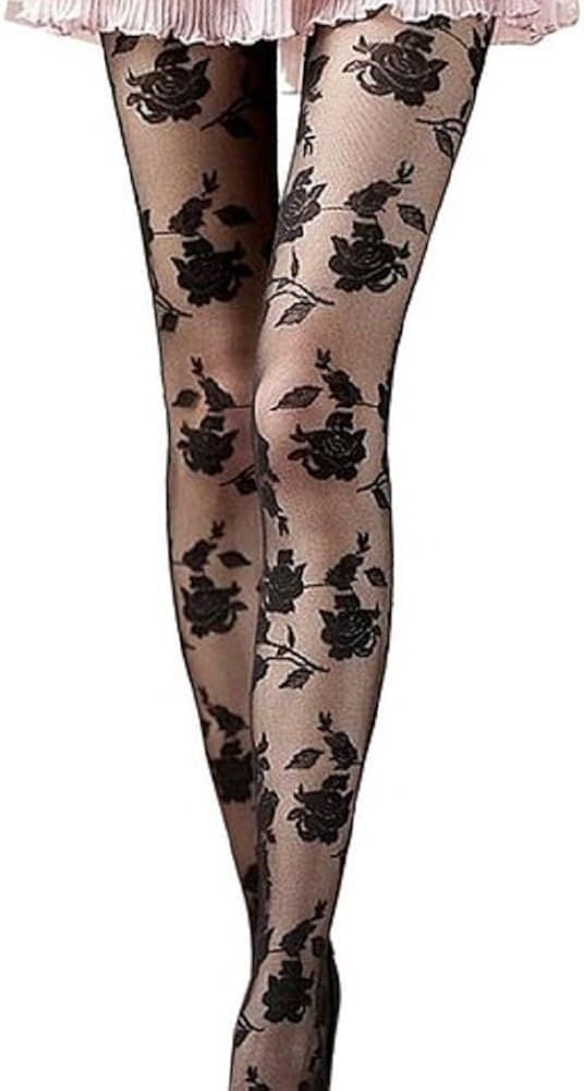 Gilroy Women Sexy Lace Rose Pattern Long Pantyhose Stocking Tights | Amazon (US)