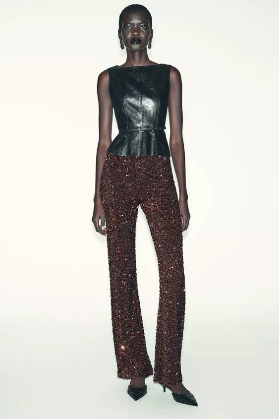 FLARE VELVET SEQUIN LEGGINGS | Zara US