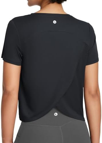 baleaf Women's Workout Tops Athletic Shirts Cropped Short Sleeve Split Back Running Gym Quick Dry... | Amazon (US)