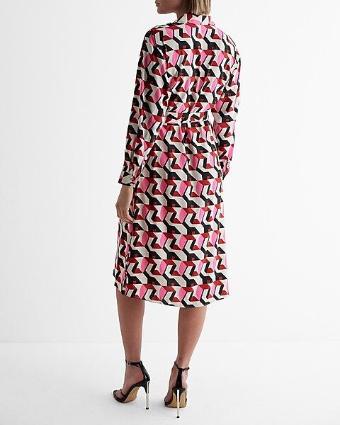 Printed Tie Waist Midi Shirt Dress | Express