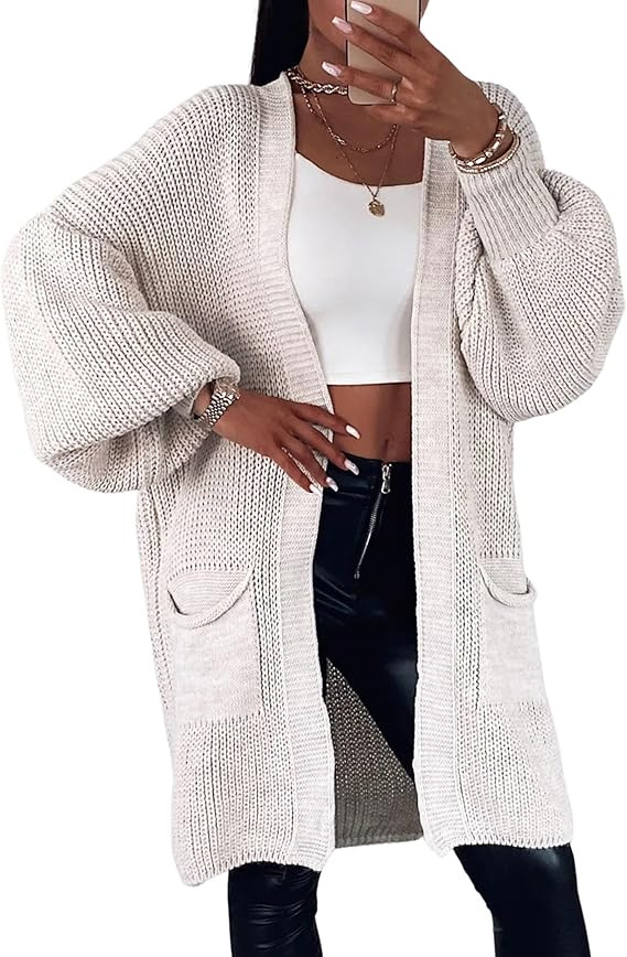 Dqbeng Womens Long Cardigan Sweaters Oversized Open Front Chunky Knit Sweater with Pockets | Amazon (US)