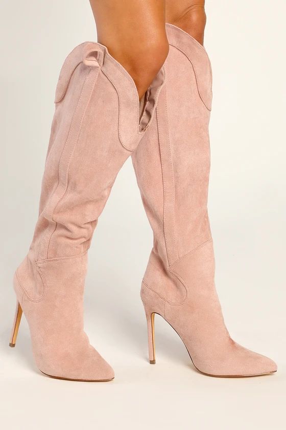 Sayyna Pink Suede Pointed-Toe Knee-High Boots | Lulus