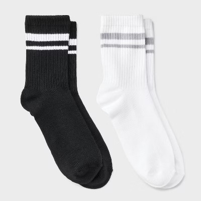 Girls' 2pk Striped Mid Crew Socks - art class™ Black/White L | Target