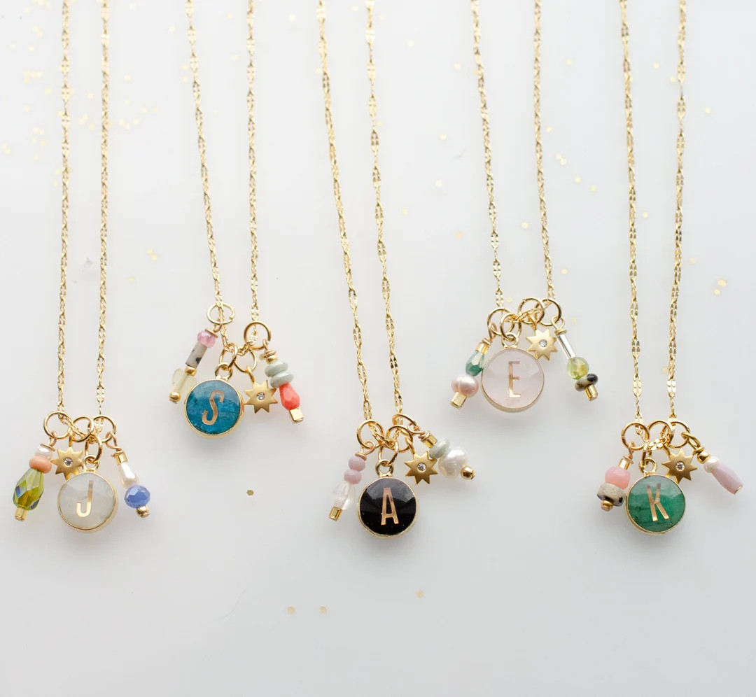 Initial Charm Necklace, Personalized initial necklace, monogram initial, round custom initial, ro... | Etsy (US)