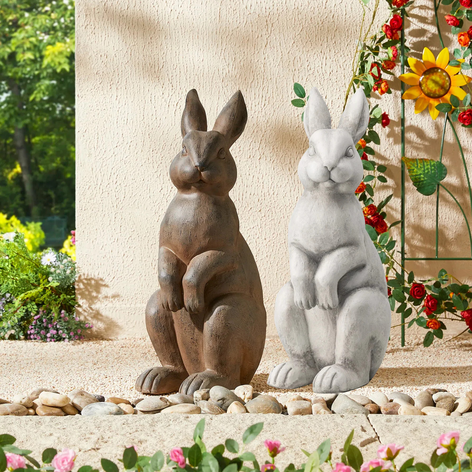 Glitzhome MGO Standing Rabbit Garden Yard Statue Easter Bunny Figurines | Overstock