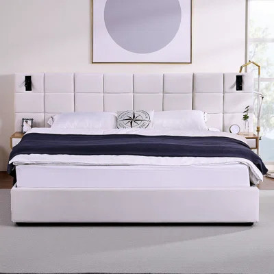 King Size Storage Velvet Upholstered Hydraulic Platform Bed with 2 Shelves, 2 Reading Lamps and USB Port, Luxury Bed Frame with Hydraulic Storage, No | Wayfair North America