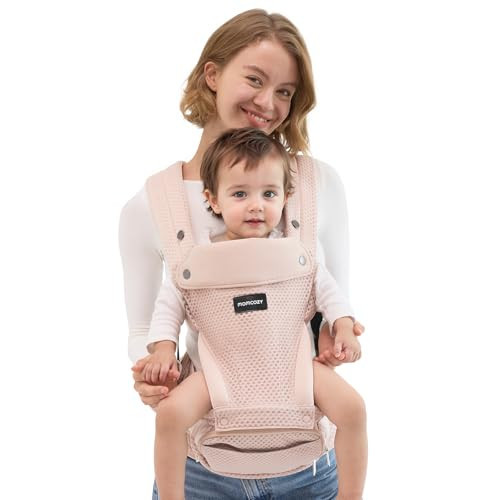 Momcozy Baby Carrier with Hip Seat, 2-in-1 Forward-Facing Carry for Active Babies, Detachable Hands-Free Carrier up to 44lbs, Breathable Infant Carrier Fits Waist Sizes up to 47 Inches, AirMesh Pink | Amazon (US)
