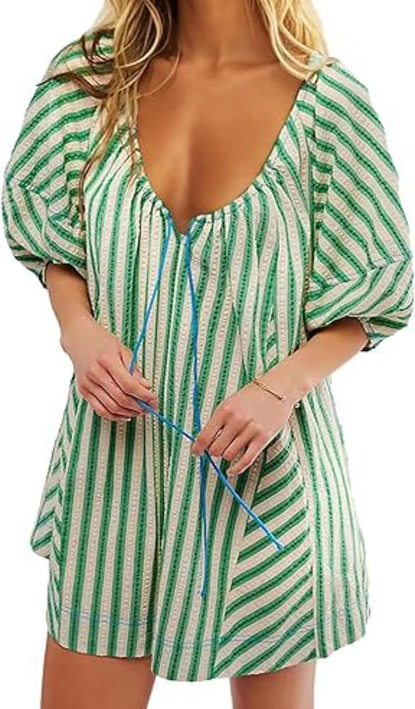 Pdxnyxx Y2k Shorts Romper Tie Front Casual Maternity V Neck Vacation Cute Puff Sleeve Summer Tshi... | Amazon (US)