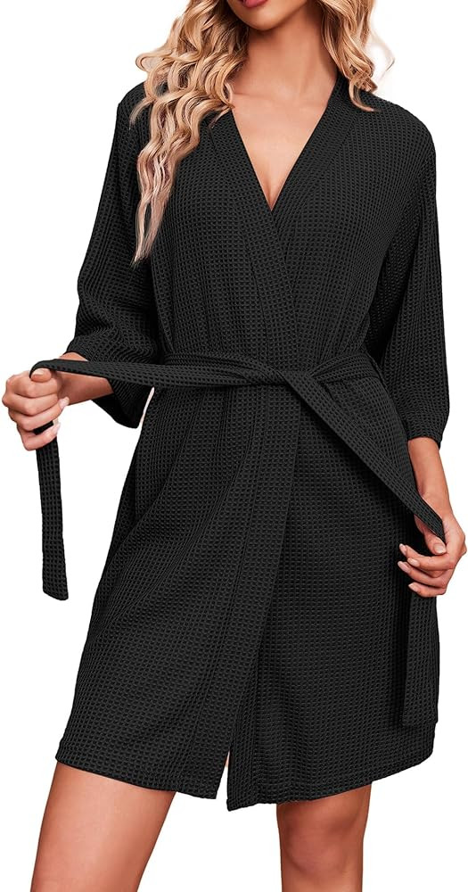 Ekouaer Robes for Women Waffle Knit Bathrobe Soft Lightweight Knee Length Loungewear S-XXL | Amazon (US)