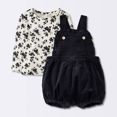 Baby Girls' Courdoury Bubble Overalls and Floral Long Sleeve - Cloud Island™ Off-White 12M | Target