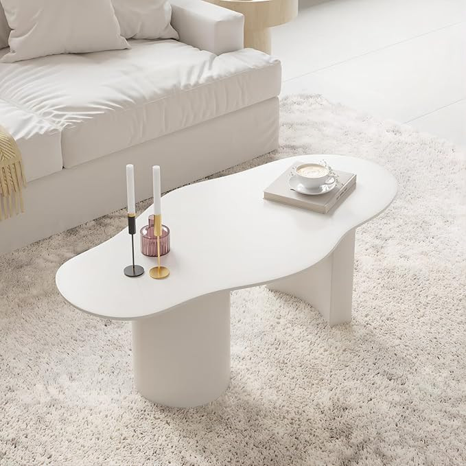 homary 47" Modern White Coffee Table, White Abstract Cloud Shape, Smooth Edge MDF Top, Sturdy Dou... | Amazon (US)