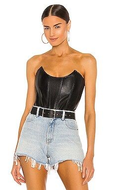 Miaou Leia Corset Leather in Black from Revolve.com | Revolve Clothing (Global)
