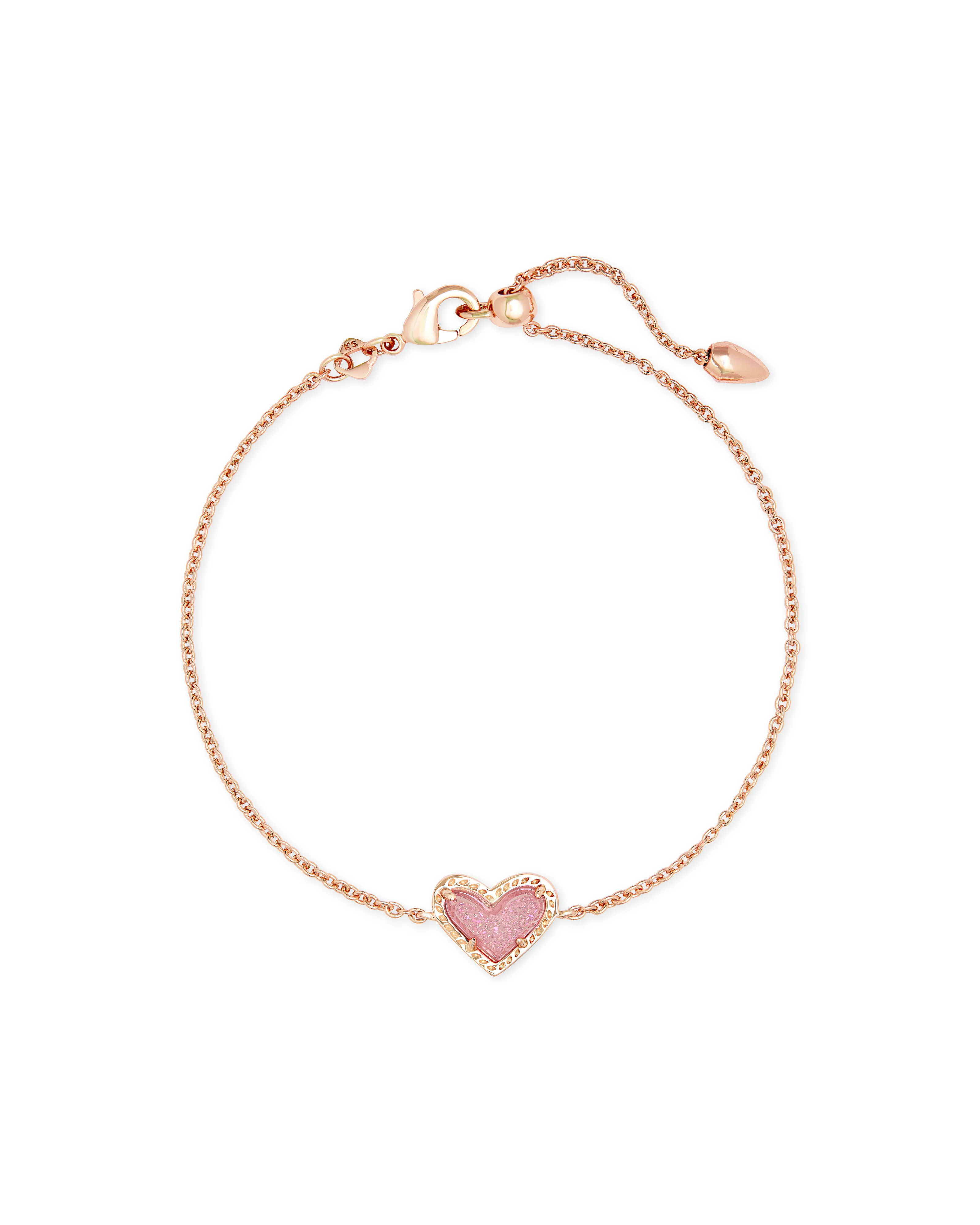 Ari Heart Rose Gold Chain Bracelet in Pink Drusy | Kendra Scott | Kendra Scott