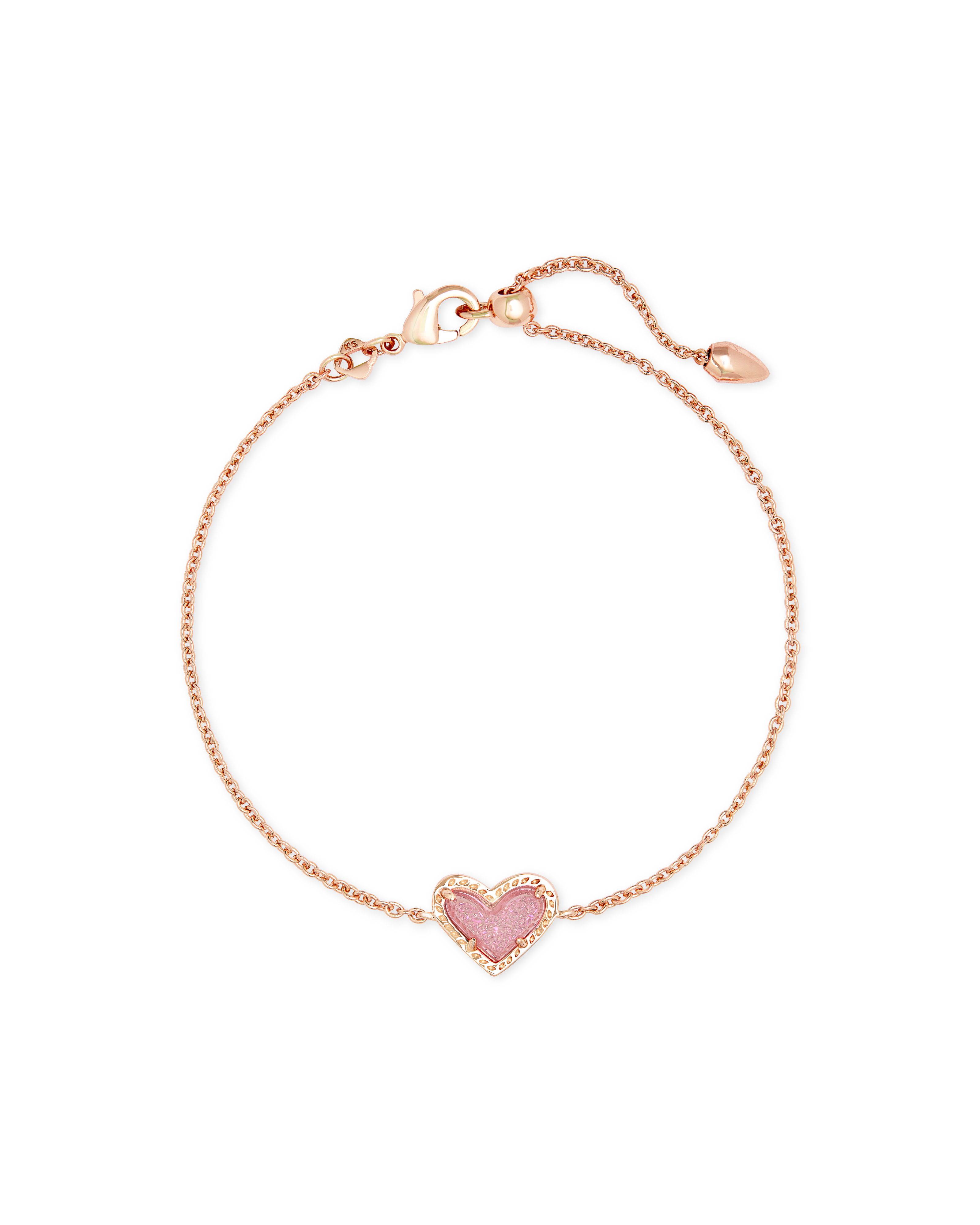 Ari Heart Rose Gold Chain Bracelet in Pink Drusy | Kendra Scott | Kendra Scott