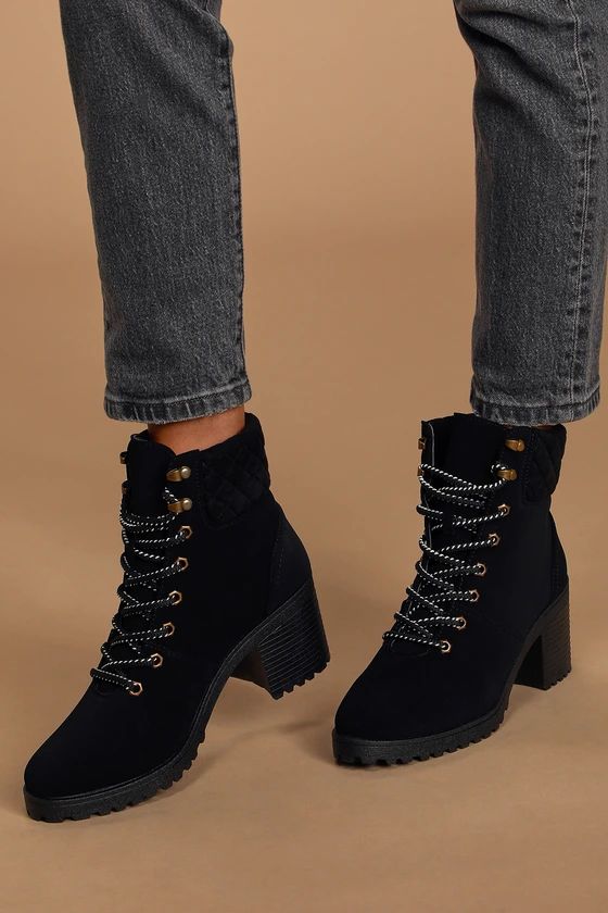 Annella Black Nubuck Lace-Up Ankle Boots | Lulus (US)