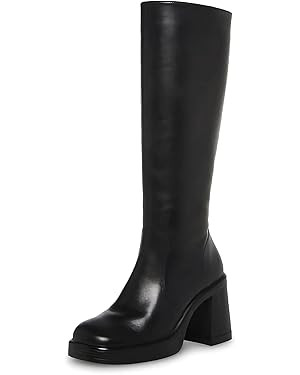 SOVANYOU Black Leather Boots Platform Boots for Women Square Toe Chunky Block Heeled Boots | Amazon (US)