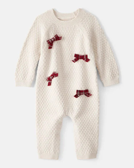 Baby Girl Bow Long-Sleeve Jumpsuit - White | Carter's Inc