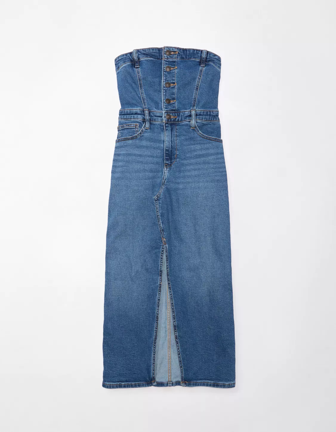 AE Denim Tube Top Midi Dress | American Eagle Outfitters (US & CA)