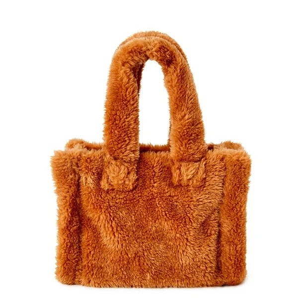 No Boundaries Women's Square Sherpa Tote Bag Tan- Small - Walmart.com | Walmart (US)