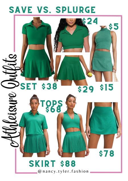 Save or splurge on athleisure outfits with this trendy green color for spring. 💚 Pickleball outfits, tennis outfits, athleisure outfits, tennis skirts, pleated skirts, green athleisure outfits   

#LTKfitness #LTKtravel #LTKActive