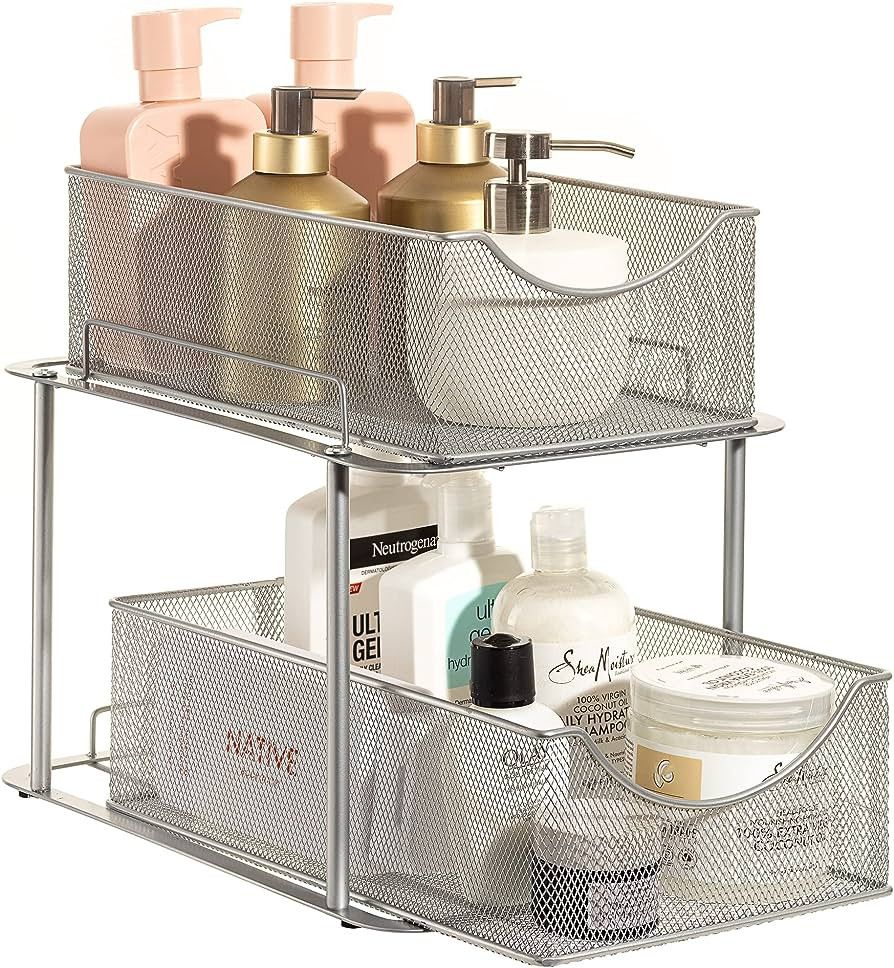 Sorbus 2 Tier Under The Sink Organizer Baskets with Mesh Sliding Drawers —Ideal for Cabinet, Co... | Amazon (US)