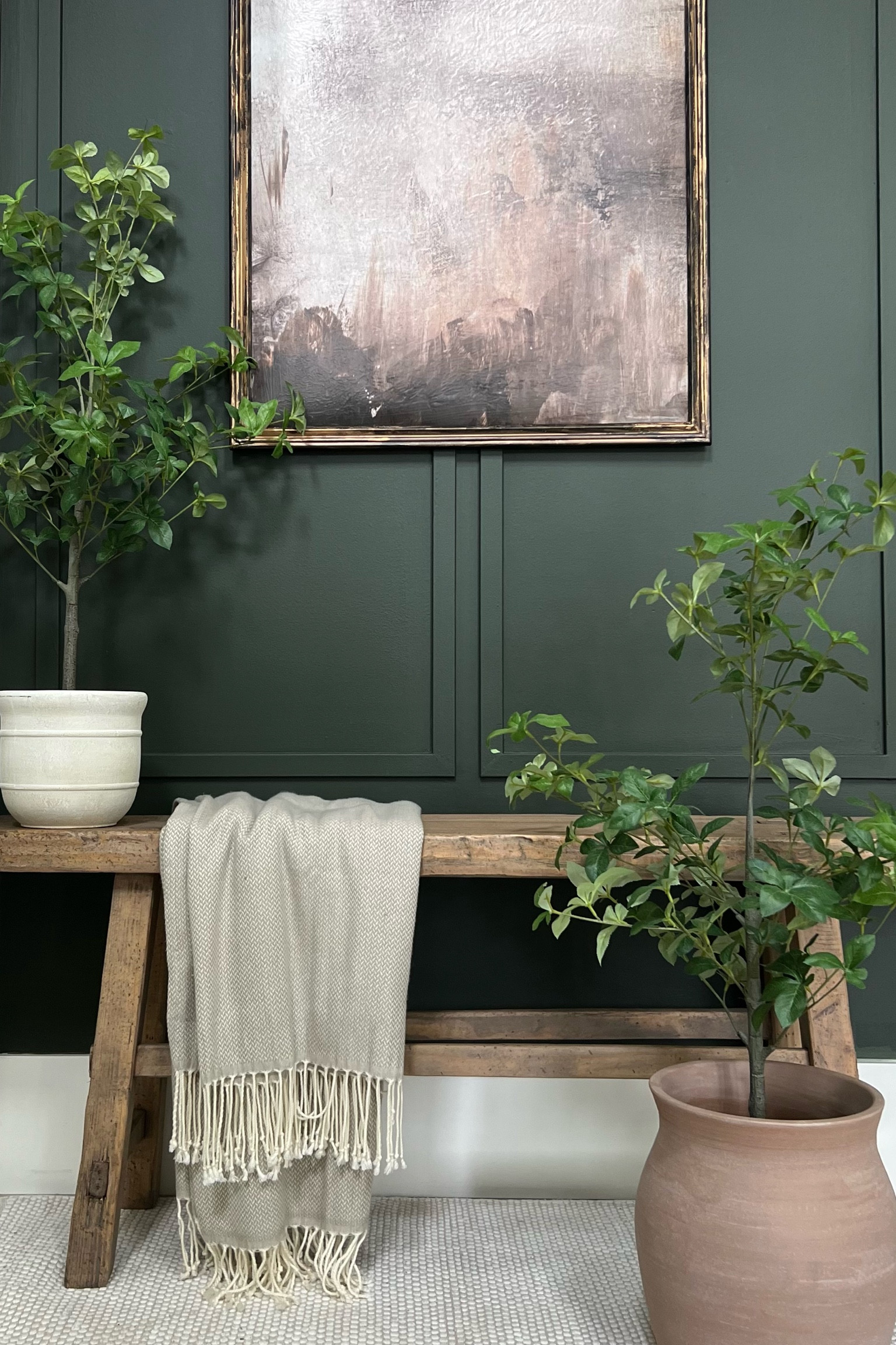 Small wall refresh: gave a new look to this space in the entryway! 
One of the few dark walls in my house..this paint color is SW ripe olive in a velvet finish. Love the statement it makes. 
Modern organic home inspiration 

#LTKFamily #LTKHome
