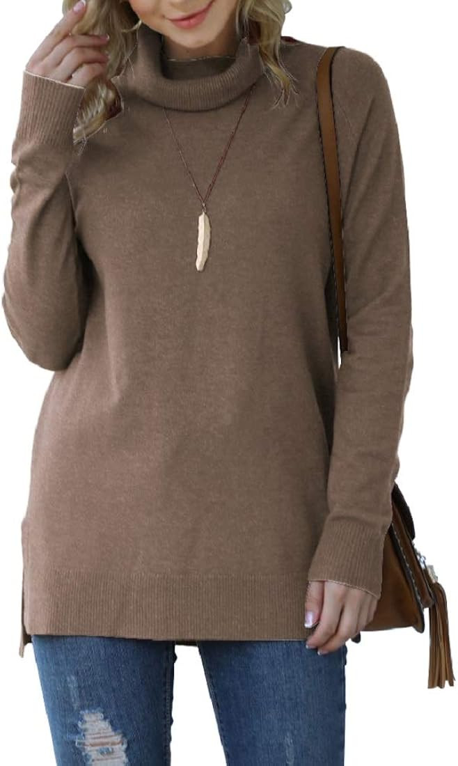 HWOKEFEIYU Women 2023 Fall Trendy Casual Sweater Turtleneck Long Sleeve Sweaters Pullover | Amazon (US)