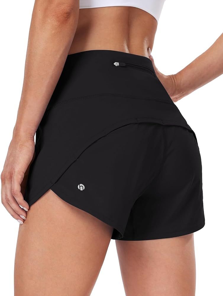 HeyNuts Focus Running Shorts for Women, High Waisted Athletic Shorts Lined Workout Shorts with Zi... | Amazon (US)