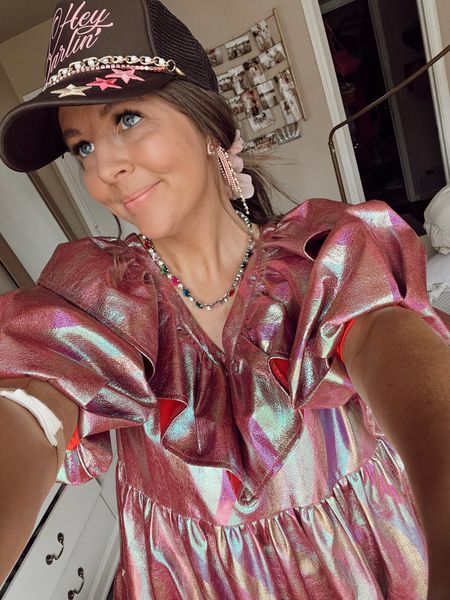 Queen of sparkles dress
Custom trucker hat with patches 
Gem jewelry 

#LTKfindsunder100 #LTKstyletip #LTKfindsunder50