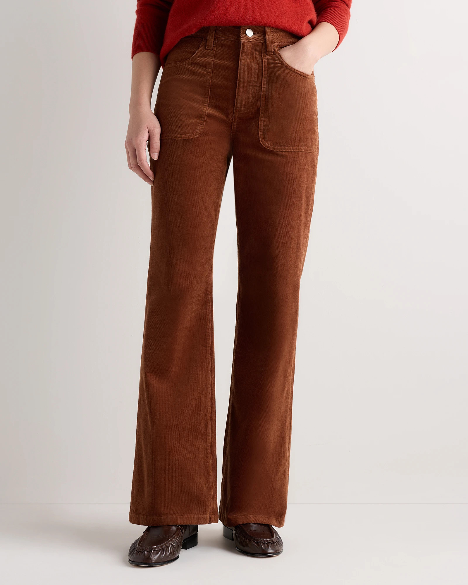 Quince | Women's Organic Stretch Corduroy Flare Pants in Warm Brown, Size 12, Organic Cotton | Quince