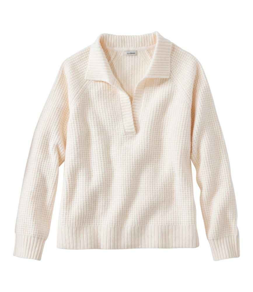 Women's SuperSoft Waffle Sweater, Polo Cream Small, Cotton/Nylon L.L.Bean | L.L. Bean