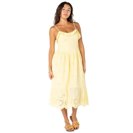 Celebrity Pink Women's Tie Strap Eyelet Midi Dress, Sizes XS-XXXL | Walmart (US)