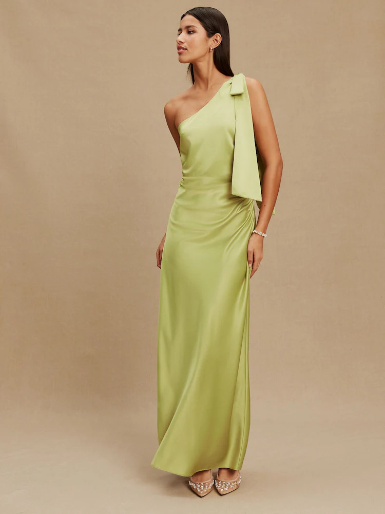 Green Bow One Shoulder Maxi Bridesmaid Dress | Next US
