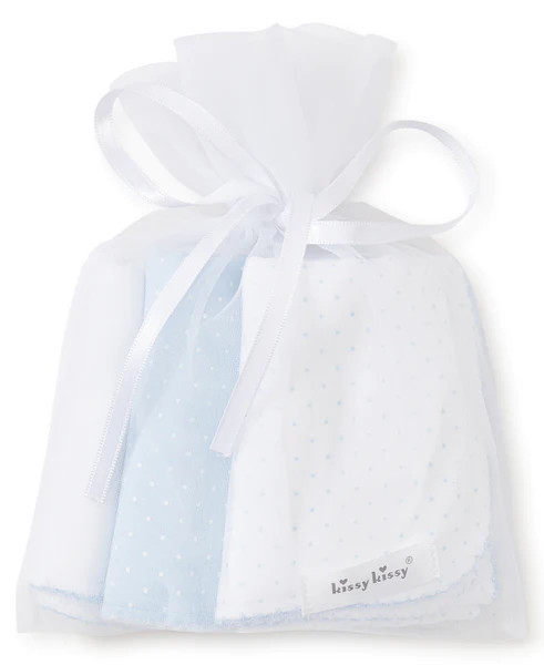 Blue Dot 3 Pack Burp Set w/ Tulle Bag | Kissy Kissy