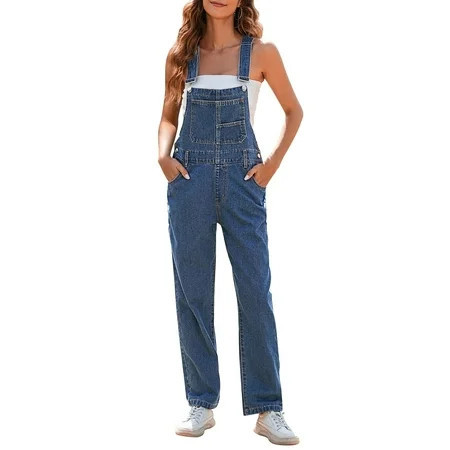 Pink Queen Women Long Denim Bib Overalls Jeans Wash Pants Dark Blue S | Walmart (US)
