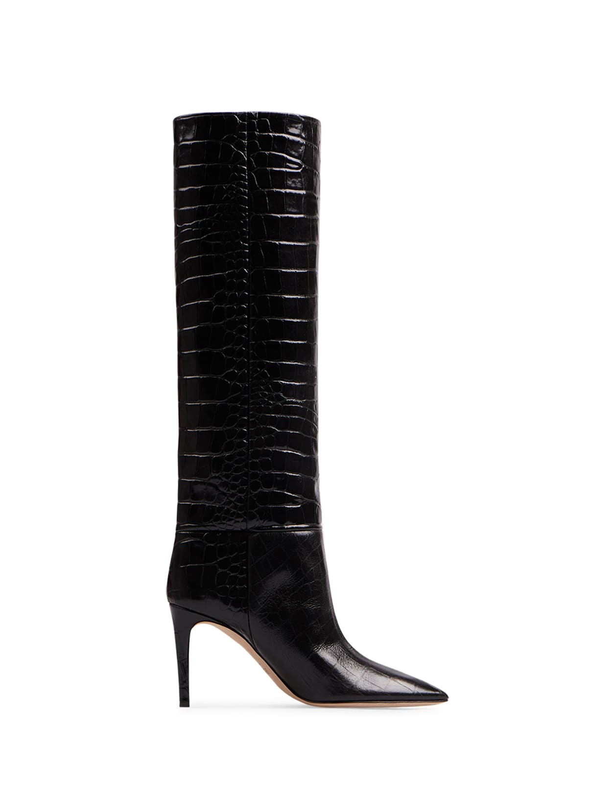 Paris Texas Charcoal Leather Stiletto Boots With Crocodile Print | Italist.com US